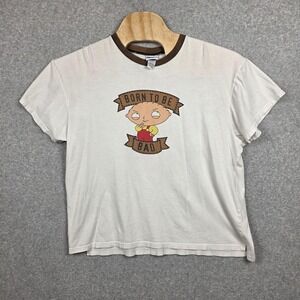 Y2K Family Guy Stewie Born To Be Bad Shirt Mens Large White Brown Ringer